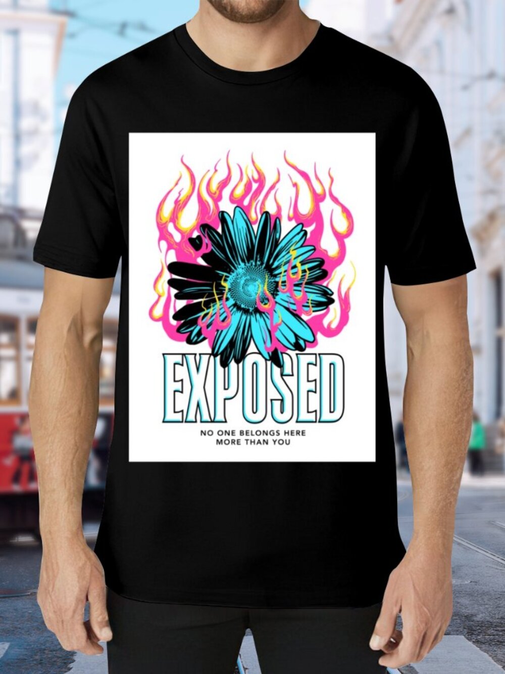 Exposed Graphic Tee - Black with Neon Floral Print